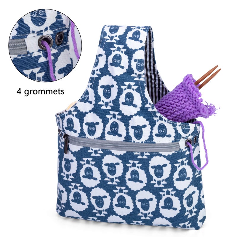 Teamoy Knitting Tote Bag(L12.2 x W7.5), Travel Project Wrist Bag for Knitting Needles(up to 11 Inches), Yarn and Crochet Supplies,Perfect Size for Knitting on The Go (Small, Sheep) - Image 3